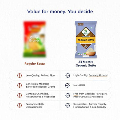 24 Mantra Organic Sattu Atta - 500gms | 100% Organic | Chemical Free & Pesticides Free | Roasted Chickpeas