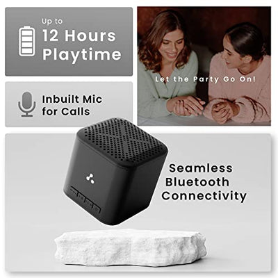 Ambrane 5W Wireless Bluetooth Mini Speaker with 12Hrs Playtime, Immersive Sound, 40mm Driver, Bluetooth V5.1 Strong Connectivity, Portable Design, Integrated Music & Call Control (Cube+, Black)