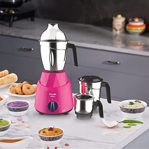 Preethi Plastic Galaxy Mg225 Mixer Grinder, 750 Watt, Pink, 3 Jars, Vega W5 Motor with 5Yr Warranty & Lifelong Free Service, 750 Watt