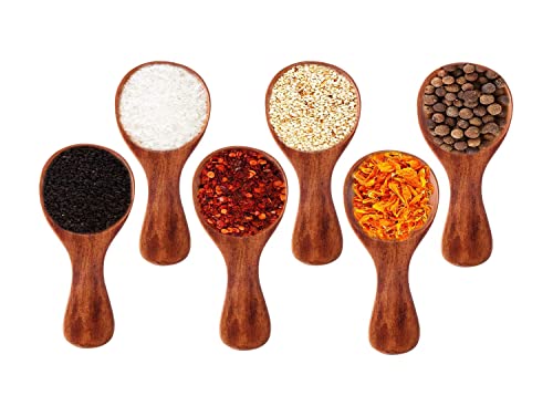 Craftland Wooden Spice/Masal Small Spoon for Tea Coffee Sugar Condimants & Small Containers/Jar (Set of 6 (Brown)),7.7 centimeter