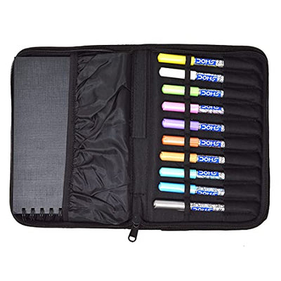Doms Metallist Series Metallic Brush Pen Travel Kit with Zip Case (10 Assorted Shades of Metallic Brush Pen | 1 Sketch Pad)