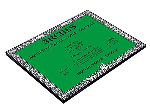 Arches Watercolour 300 GSM Cold Pressed Natural White 31 x 41 cm Paper Blocks, 20 Sheets