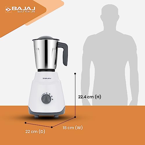 Bajaj Ninja Series Contempo 500W Mixer Grinder|3 Stainless Steel Jar|DuraCut Blades by Bajaj|2-in-1 function blade| Pulse Mode| 2 Warranty by Bajaj| Grey (Indian Plug)