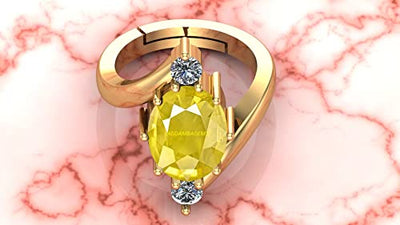 JAGDAMBA GEMS 6.25 Ratti 5.75 Carat Unheated Untreatet A+ Quality Natural Yellow Sapphire Pukhraj Gemstone Gold Plated Ring for Women's and Men's (Lab Certified)