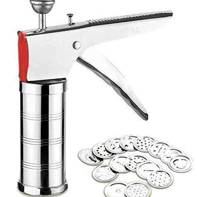 AMENDAS Chakali/Sev Sancha Stainless Steel, Kitchen Press with 15 Different Types of Jalies for Murukku Maker/Bhujiya Maker/Cookies/Namkeen/Noodles/Farsan Maker/Gathiya Maker