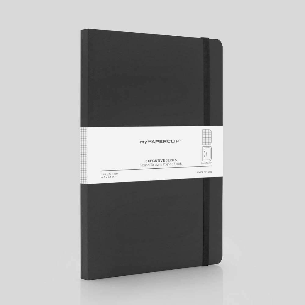 Mypaperclip Executive Series Notebook, Large (165 X 241 Mm, 6.5 X 9.5 In.) Checks, Esx192L-C Black