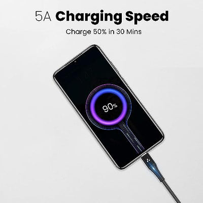 Ambrane Fast 100W Output Cable with Type-C to Type-C for Mobile, Laptop, Macbook & Table Charging, 480mbps Data Sync Speed, Braided Cable, 1.5m Length (ABCC-100, Black-Grey)