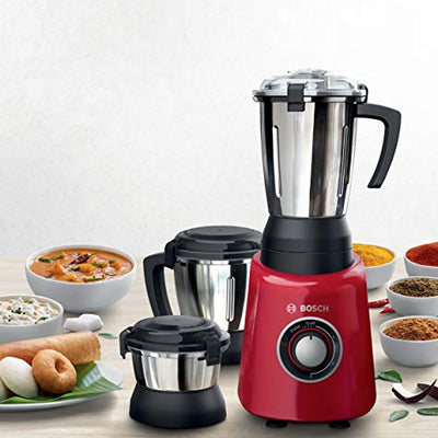 Bosch TrueMixx Radiance Mixer Grinder 600 Watt, 3 Jars - MGM4334RIN, Red (Indian Plug)