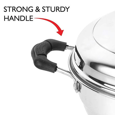 Cello Stainless Steel Induction Base Idli Cooker And Multi Kadhai Set of 6, Silver, 5 liter | Compatible With Gas Stove & Induction | Ideal For Dhokla, Patra, Idli and Momos