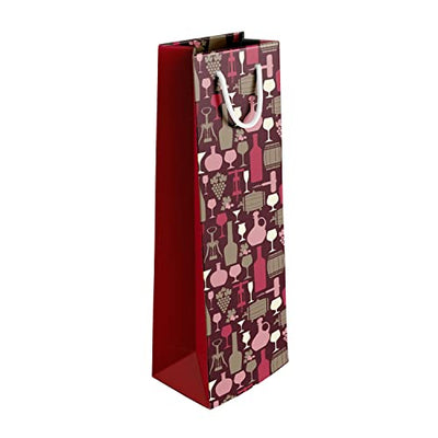 PaperPep Maroon Barrel & Bottles 14"X4.85"X3.65" Wine Paper Bag Pack of 10 | Wine Bottle Bags for Return Gifting, Birthday, Presents & Other Occasion