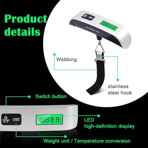 COOFANDY Portable Handy Pocket Smile Mini Electronic Digital Luggage, Hanging Scale with Backlit LCD Display, Travel Weight, Portable Weighing Scale with Hook, Temperature Sensor Battery Included