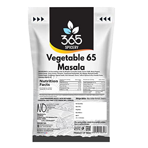 365 SPICERY Vegetable 65 Masala - Authentic Blend for Exquisite Flavors - 100% Pure, NO Preservatives, NO MSG - 500 gm