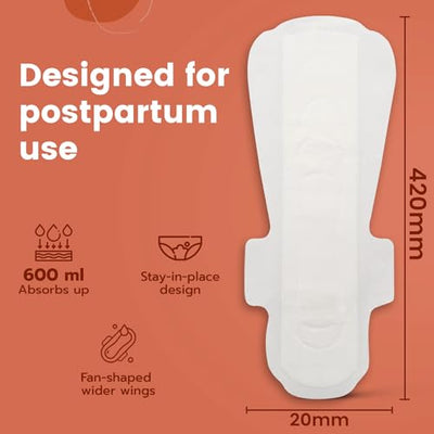 AZAH Maternity Pads after Delivery for Women (Box of 12 Pads) Ultra-Absorbent XXXL Pads | Organic Cotton Maternity Pads made for Heavy Flow, Postpartum Flow & Overnight Flow | Without Disposable Bags