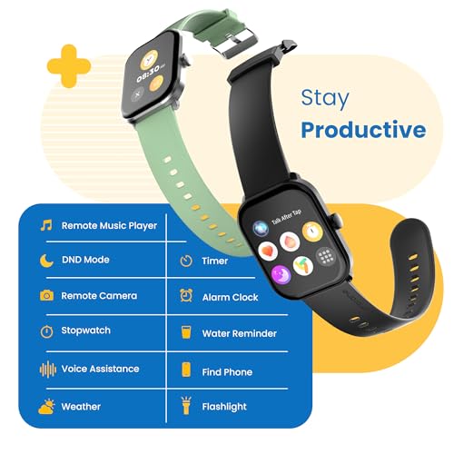 Ambrane 2.01" AMOLED Display, Bluetooth Calling SmartWatch, 1000 NITS Brightness, Functional Crown, 60Hz Refresh Rate, 100+ Sports Mode with IP68, Sp02 Tracking, 100+ Watch Faces (Glaze+, Black)