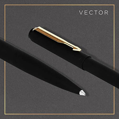 Parker Vector Matte Black Ball Pen With Card Holder - Blue Ink, Pack Of 1