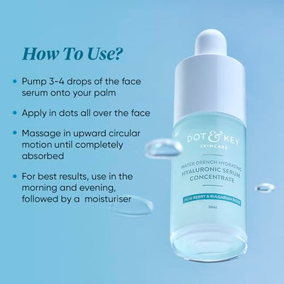 Dot & Key Hydrating Hyaluronic Acid Serum With Vitamin C + E | For Plump, Glowing Skin | Face Serum for Dry Skin, Oily & Normal Skin | With Ceramide & Acai Berry | 30ml