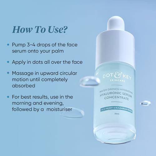 Dot & Key Hydrating Hyaluronic Acid Serum With Vitamin C + E | For Plump, Glowing Skin | Face Serum for Dry Skin, Oily & Normal Skin | With Ceramide & Acai Berry | 30ml