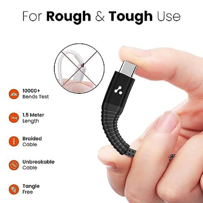 Ambrane Fast 100W Output Cable with Type-C to Type-C for Mobile, Laptop, Macbook & Table Charging, 480mbps Data Sync Speed, Braided Cable, 1.5m Length (ABCC-100, Black-Grey)