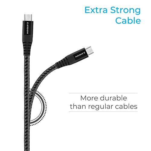 Ambrane Unbreakable 60W / 3A Fast Charging 1.5m Braided Type C to Type C Cable for Smartphones, Tablets, Laptops & other Type C devices, PD Technology, 480Mbps Data Sync (RCTT15, Black)