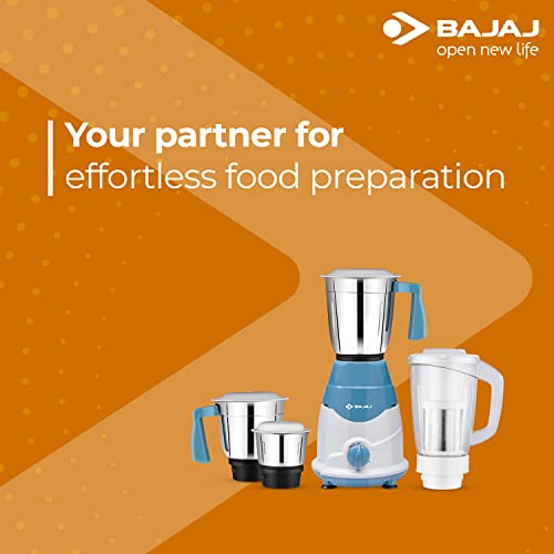 Bajaj Rex DLX 750 W 4 Jars Mixer Grinder, White and Blue (Indian Plug)