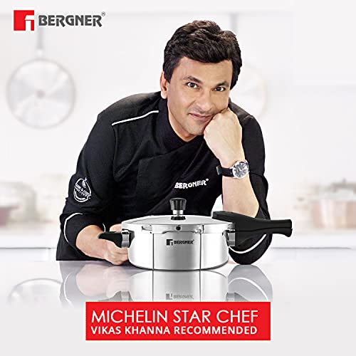 Bergner Argent Elements Triply 2.5 Litres Stainelss Steel Pressure Pan with Triple Safety System, Easy to Use & Hold Handles, Extra locking system