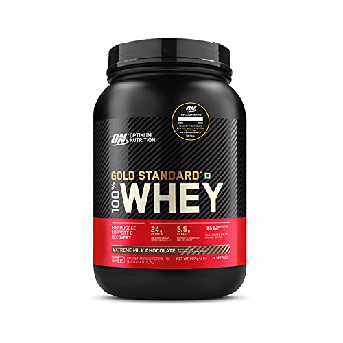 Optimum Nutrition (ON) Gold Standard 100% Whey Protein Powder - 2 lbs, 907 g (Extreme Milk Chocolate), Primary Source Isolate