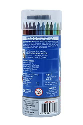 Doms 28 Shades Erasable Plastic Crayons Round Tin Box