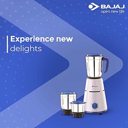 Bajaj Pluto 500W Mixer Grinder with 2 in 1 Function Blade, 3 Jars, White (Indian Plug)
