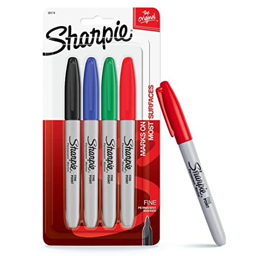Sharpie Fine Tip Permanent Marker, Assorted, 4 Markers