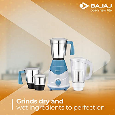 Bajaj Rex DLX 750 W 4 Jars Mixer Grinder, White and Blue (Indian Plug)
