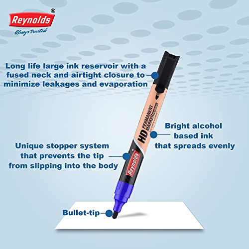 Reynolds HD permanent marker - Blue Ink, Pack of 10
