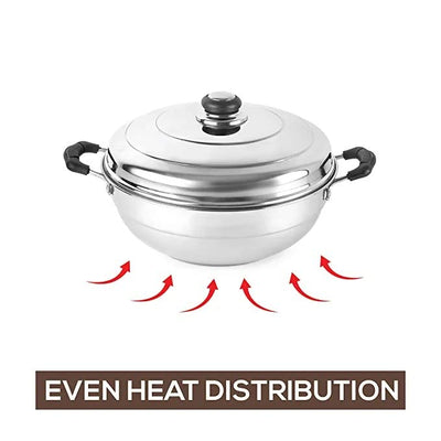 Cello Stainless Steel Induction Base Idli Cooker And Multi Kadhai Set of 6, Silver, 5 liter | Compatible With Gas Stove & Induction | Ideal For Dhokla, Patra, Idli and Momos
