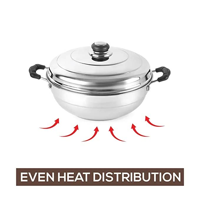 Cello Stainless Steel Induction Base Idli Cooker And Multi Kadhai Set of 6, Silver, 5 liter | Compatible With Gas Stove & Induction | Ideal For Dhokla, Patra, Idli and Momos