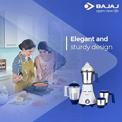 Bajaj Rex 750W Mixer Grinder with Nutri Pro Feature, 4 Jars, White (Indian Plug)