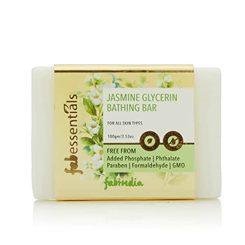 8x Fabessentials Jasmine Glycerin Bathing Bar | with Natural Bioactives | for Deep Cleansing, Refreshing and Soothing Skin | Vegan & Toxin Free - 100 gm Pack of 8