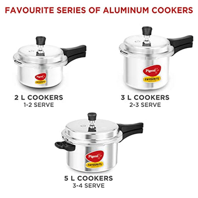 Pigeon By Stovekraft Favourite Aluminium Pressure Cooker with Outer Lid Induction and Gas Stove Compatible 5 Litre Capacity for Healthy Cooking (Silver)
