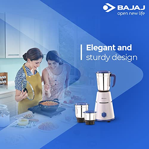Bajaj Pluto 500W Mixer Grinder with 2 in 1 Function Blade, 3 Jars, White (Indian Plug)