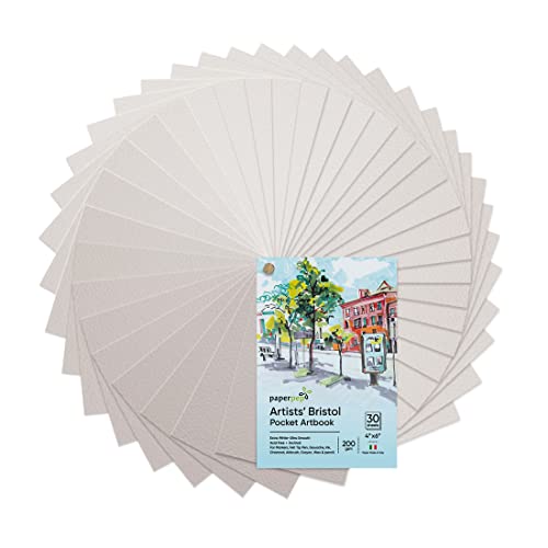 PaperPep Bristol Pocket Art Book 200GSM 4"X6" 30 Sheets for Solvent Based Markers, Felt Tip Pen, Gouache, Ink, Charcoal, Airbrush, Crayon, Pencil, Illustration, Design & Manga for Artists' & Amateurs…