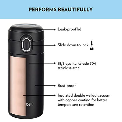 Borosil Stainless Steel Hydra Double Wall Vacuum Insulated Traveller Flask, (BLACK, 300 ml)