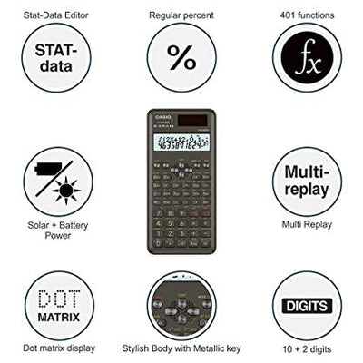Casio FX-991MS 2nd Gen Non-Programmable Scientific Calculator, 401 Functions and 2-line Display, Black