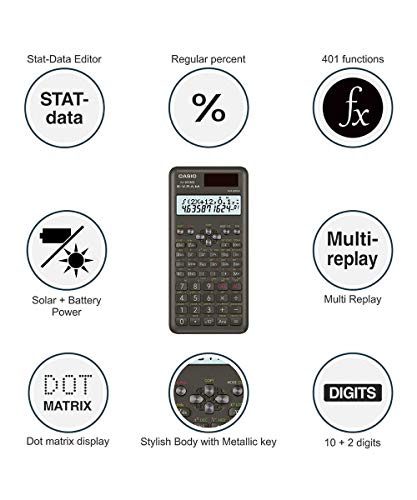 Casio FX-991MS 2nd Gen Non-Programmable Scientific Calculator, 401 Functions and 2-line Display, Black