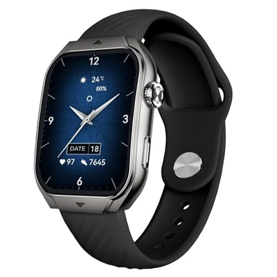 beatXP Unbound Curv 1.96” 3D Curved AMOLED Bluetooth Calling Smart Watch, Metal Body, Rotary Crown, Always On Display, Wireless Charging (Electric Black)