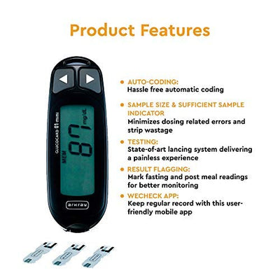 ARKRAY Max 01 Mini Blood Glucose Monitor with 10 Strips | Japanese Technology