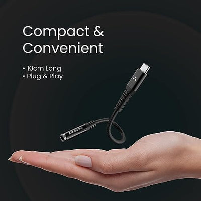 Ambrane Type C to 3.5 mm Audio Jack Connector, Headphones Jack Converter for Samsung, oneplus, iPod and Other Devices (ACXS-1, Black)