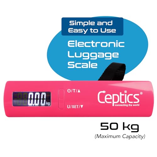 Ceptics weight machine for luggage weighing scale, luggage weighing scale capable capacity up to 50 Kg, weighing machine for luggage with LCD display luggage scale for bags, home, shop - PINK