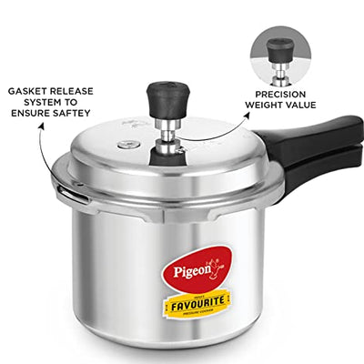 Pigeon By Stovekraft Special Aluminium Pressure Cooker with Outer Lid Induction and Gas Stove Compatible 3 Litre Capacity for Healthy Cooking (Silver)