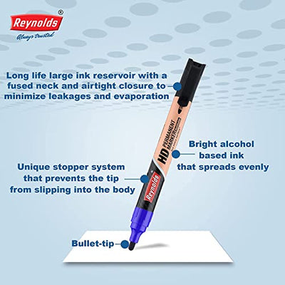 Reynolds HD permanent marker - Black Ink, Pack of 10