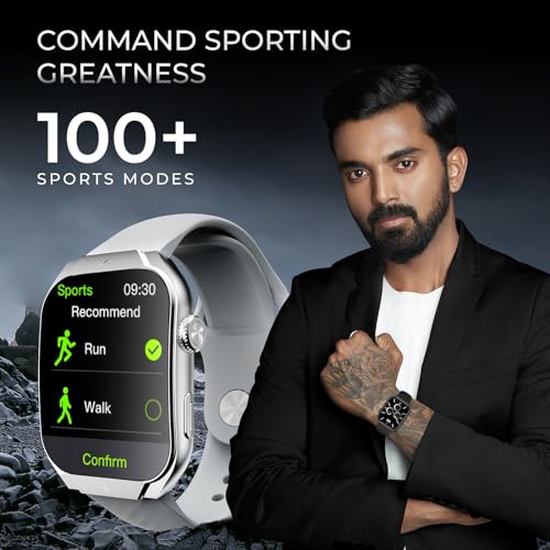 beatXP Unbound Curv 1.96” 3D Curved AMOLED Bluetooth Calling Smart Watch, Metal Body, Rotary Crown, Always On Display, Wireless Charging (Iced Silver)