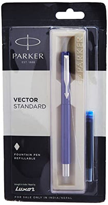 Parker Vector Standard Chrome Trim Fountain Pen - Blue Ink, Pack Of 1