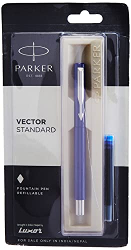 Parker Vector Standard Chrome Trim Fountain Pen - Blue Ink, Pack Of 1